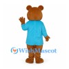 Bear Mascot Costume with Blue Shirt and Brown Body