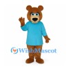 Bear Mascot Costume with Blue Shirt and Brown Body