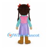 Girl Mascot Costume with Brown Braids and Purple Skirt