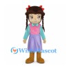 Girl Mascot Costume with Brown Braids and Purple Skirt