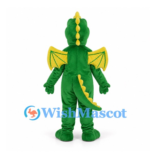 Dragon Mascot Costume in Green with Yellow Belly and Wings