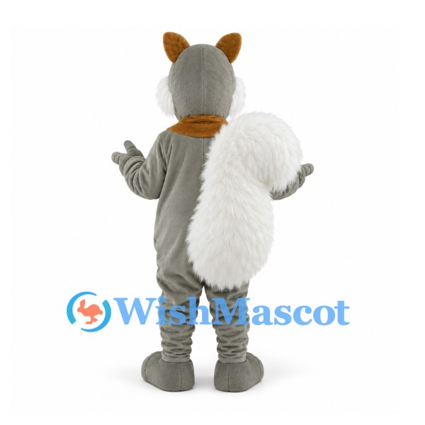 Squirrel Mascot Costume in Gray with Large White Tail