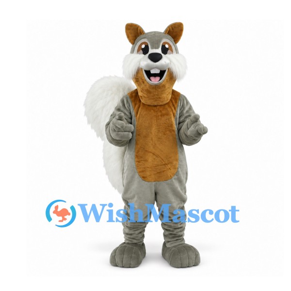 Squirrel Mascot Costume in Gray with Large White Tail