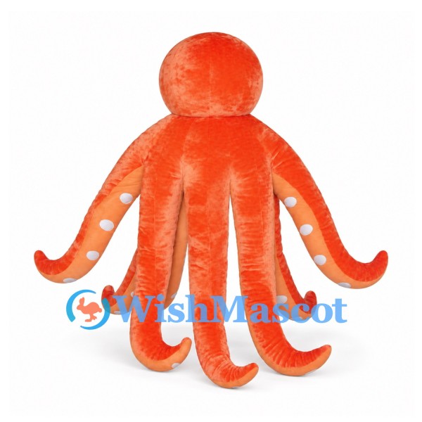 Octopus Mascot Costume in Orange with Long Spotted Tentacles