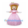 Girl Mascot Costume with Pink Gown and Wide Brim Hat