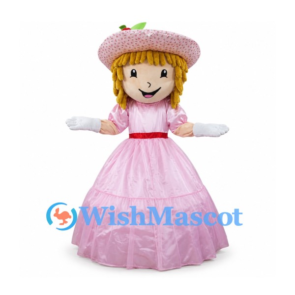 Girl Mascot Costume with Pink Gown and Wide Brim Hat