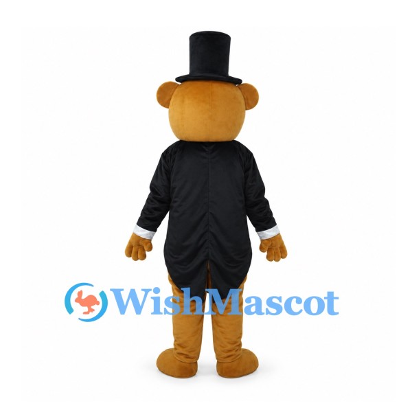 Bear Mascot Costume with Black Top Hat and Tailcoat