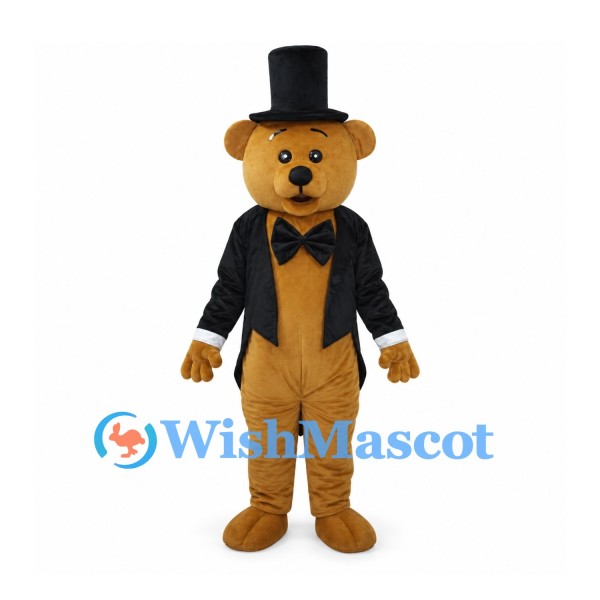 Bear Mascot Costume with Black Top Hat and Tailcoat