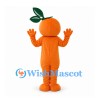 Orange Fruit Mascot Costume with Green Leaves and Smiling Face