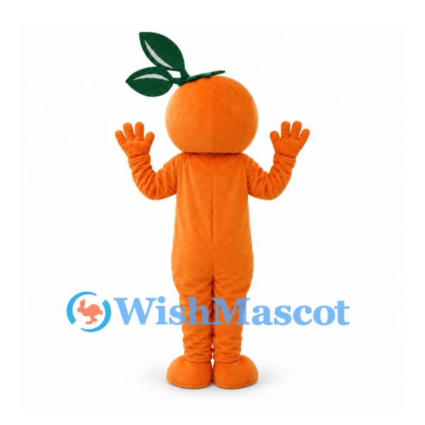 Orange Fruit Mascot Costume with Green Leaves and Smiling Face