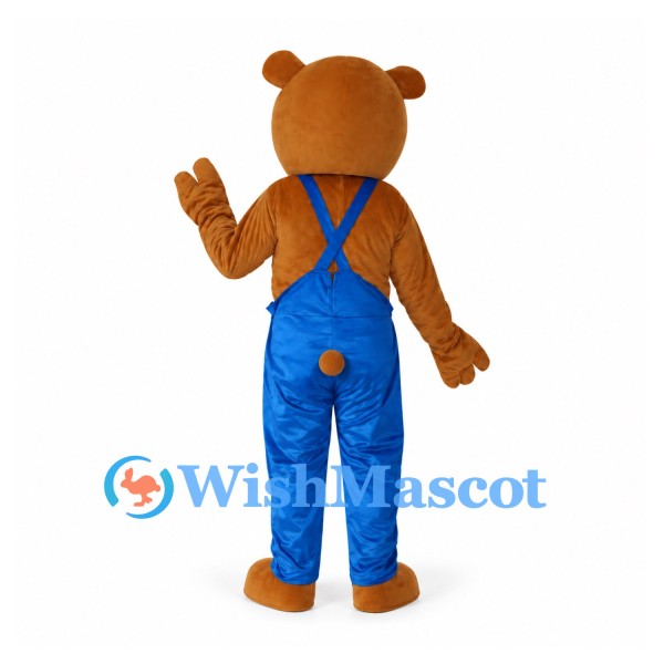 Bear Mascot Costume with Blue Overalls