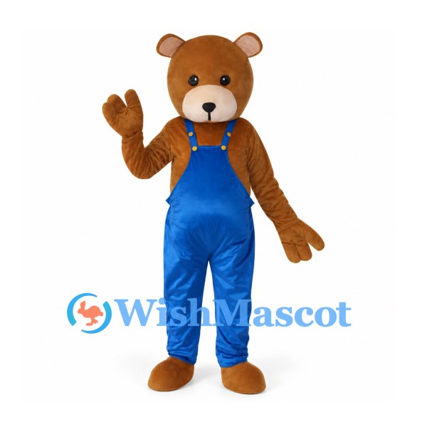 Bear Mascot Costume with Blue Overalls