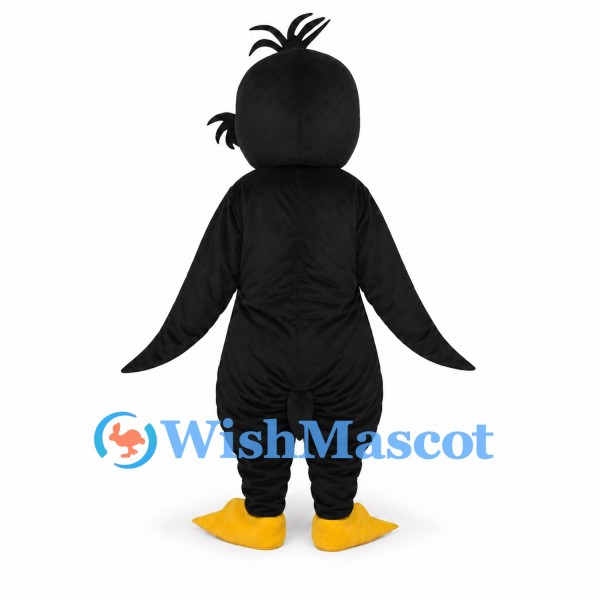 Penguin Mascot Costume with Black Head Tuft and Yellow Bill
