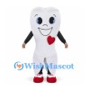 Tooth Mascot Costume with Red Heart and Smiling Face