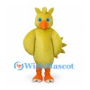 Yellow Bird Mascot Costume with Orange Beak and Tail Feathers