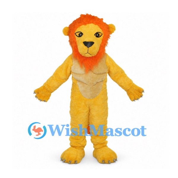 Lion Mascot Costume in Yellow with Orange Mane