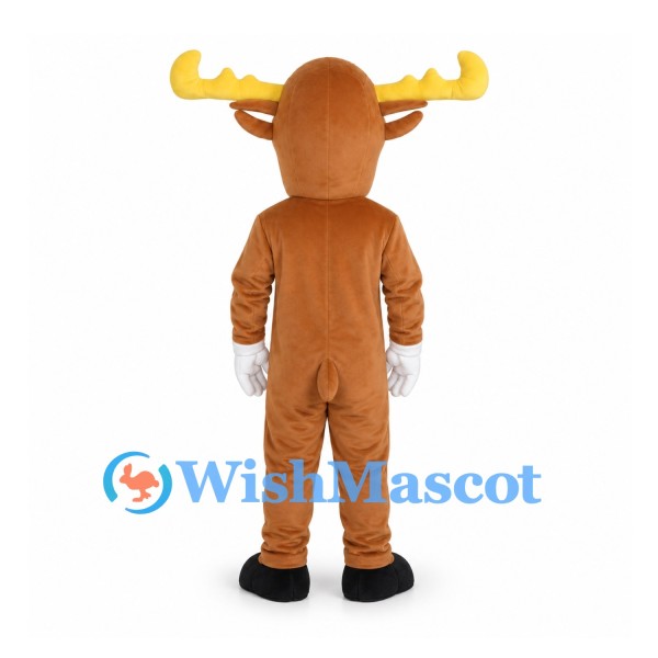 Moose Mascot Costume in Brown with Broad Yellow Antlers