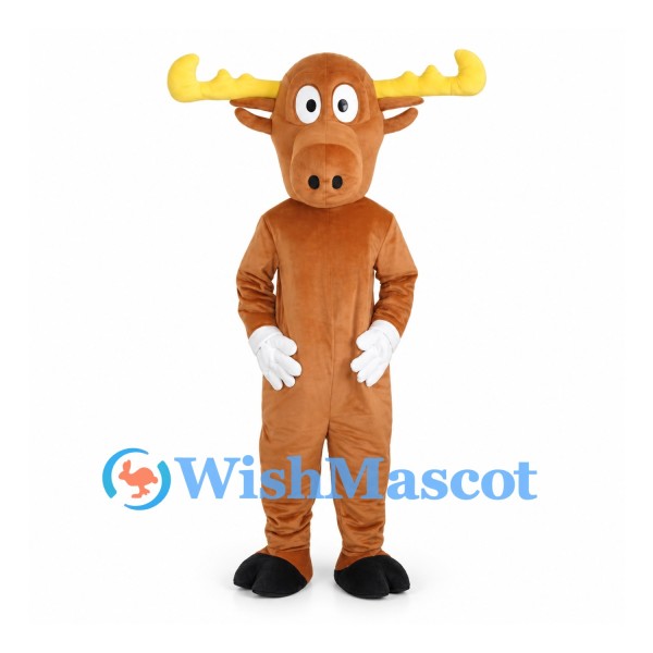 Moose Mascot Costume in Brown with Broad Yellow Antlers