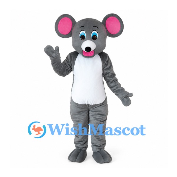 Mouse Mascot Costume in Gray with Pink Inner Ears