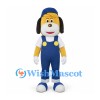 Dog Mascot Costume with Blue Overalls and Cap
