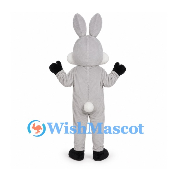 Rabbit Mascot Costume in Gray with White Belly and Buck Teeth