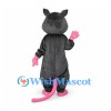 Mouse Mascot Costume in Dark Gray with Pink Hands and Tail