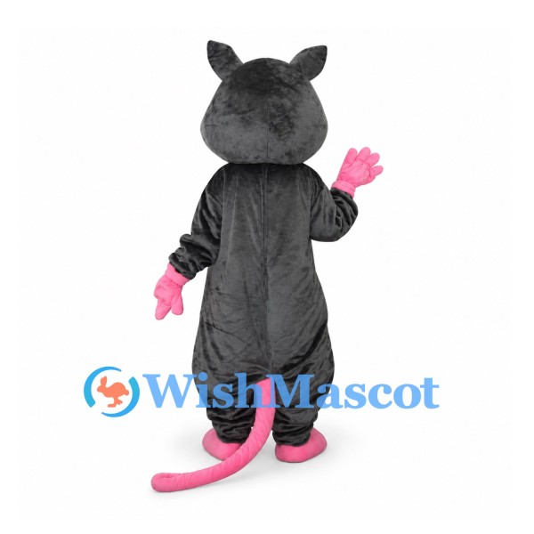 Mouse Mascot Costume in Dark Gray with Pink Hands and Tail