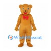 Bear Mascot Costume in Orange with Red Bow Tie