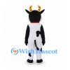 Cow Mascot Costume in Black and White with Red Bow Tie
