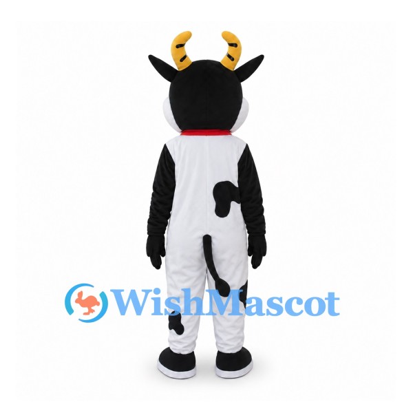 Cow Mascot Costume in Black and White with Red Bow Tie