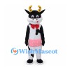 Cow Mascot Costume in Black and White with Red Bow Tie