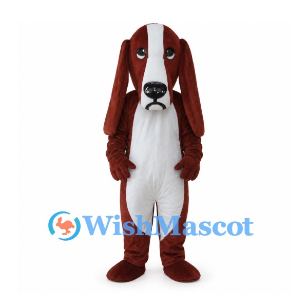 Basset Hound Mascot Costume in Brown with Long Drooping Ears