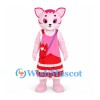 Cat Mascot Costume in Pink with Red Skirt and Shoulder Bag
