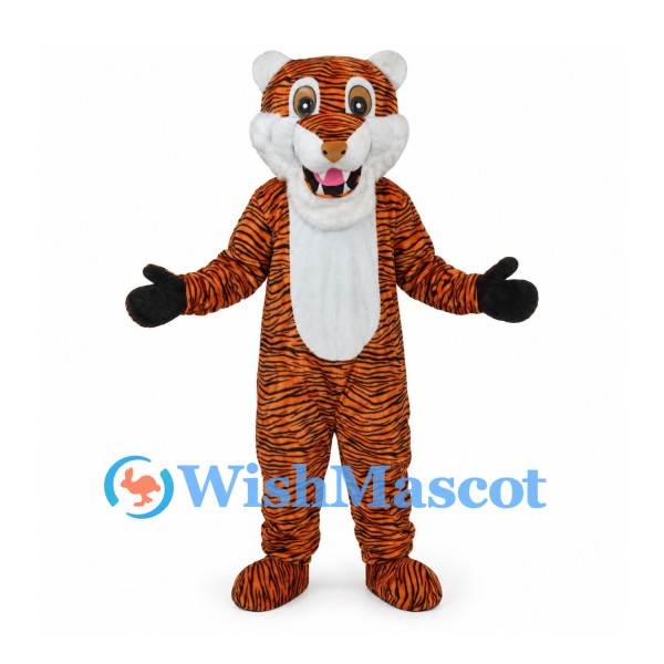 Tiger Mascot Costume in Orange with White Chest and Black Stripes