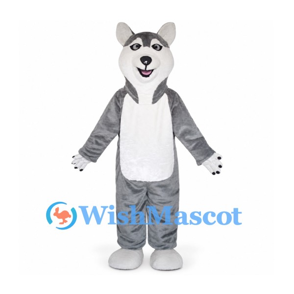 Husky Mascot Costume in Gray with White Belly and Face
