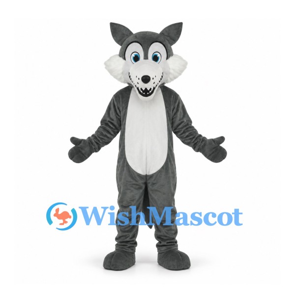 Wolf Mascot Costume in Dark Gray with White Belly
