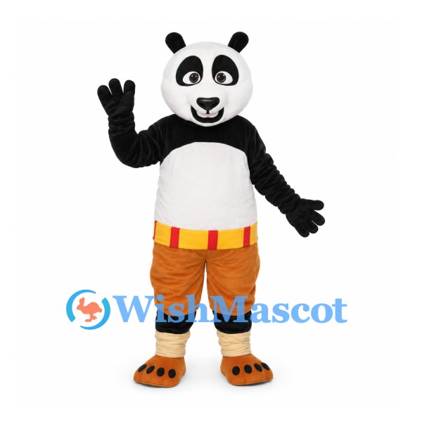 Panda Mascot Costume with Orange Martial Arts Pants