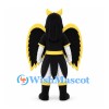 Winged Warrior Mascot Costume in Black and Yellow with Silver Boots