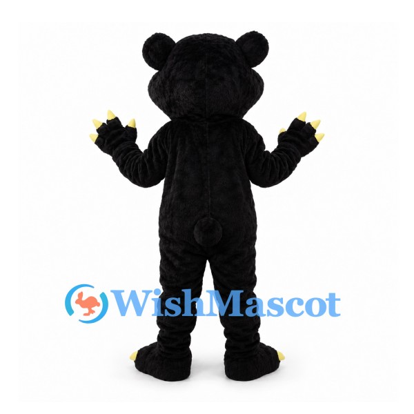 Black Bear Mascot Costume with Gray Belly and Yellow Claws
