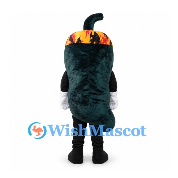 Chili Pepper Mascot Costume in Dark Green with Flame Headband