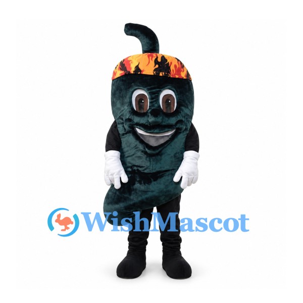 Chili Pepper Mascot Costume in Dark Green with Flame Headband