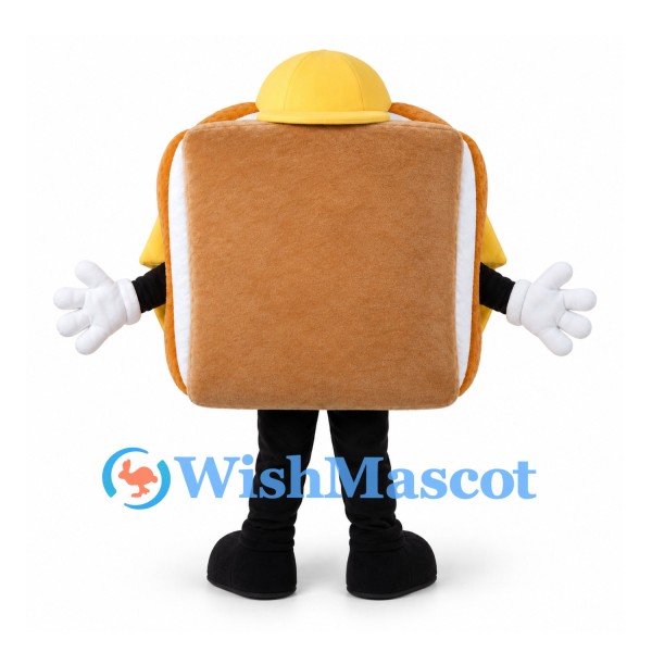 Toast Mascot Costume with Yellow Hat and Smiling Face