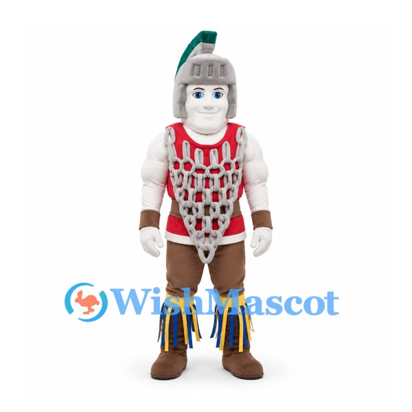Roman Soldier Mascot Costume with Silver Helmet and Red Armor