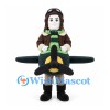 Pilot Mascot Costume with Green Airplane Body and Aviator Cap