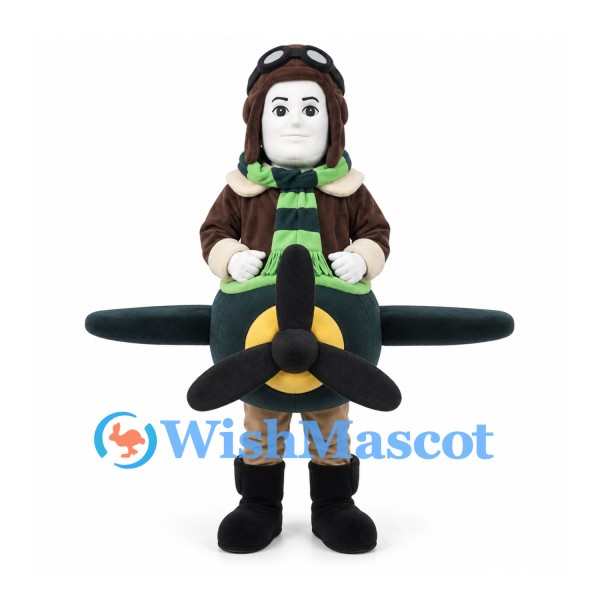 Pilot Mascot Costume with Green Airplane Body and Aviator Cap