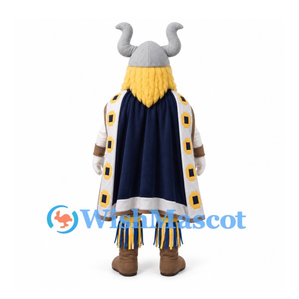 Viking King Mascot Costume with Horned Helmet and Long Cape