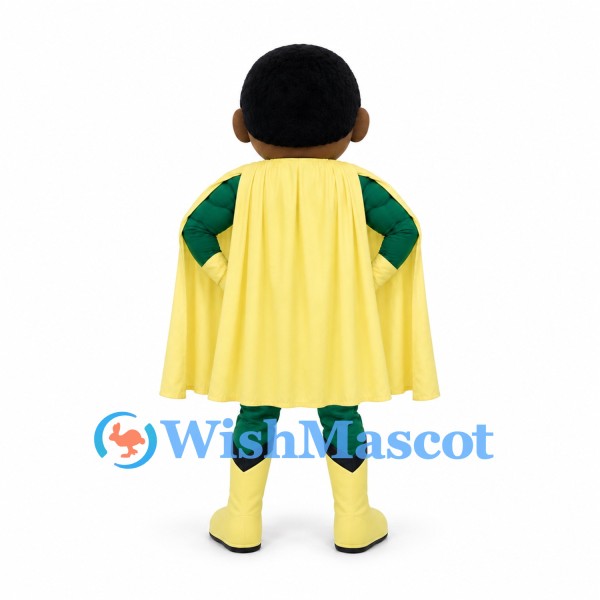 Superhero Mascot Costume in Green with Yellow Cape and Eye Mask
