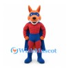 Fox Superhero Mascot Costume with Red Suit and Blue Cape