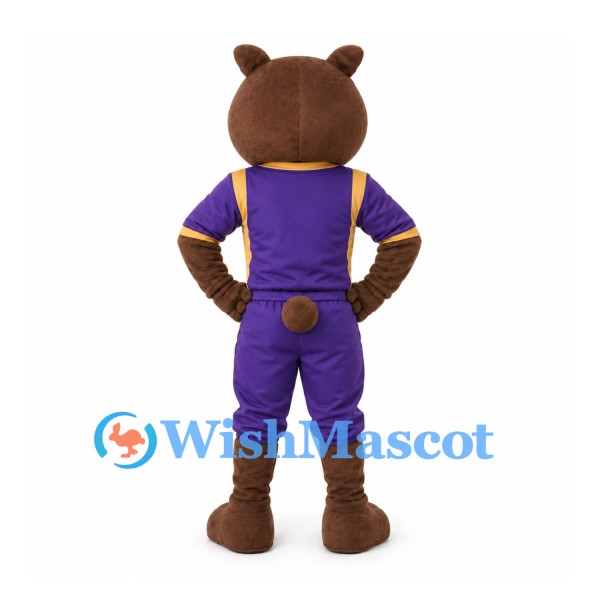 Bear Mascot Costume with Purple Sports Uniform
