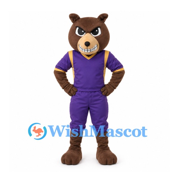 Bear Mascot Costume with Purple Sports Uniform